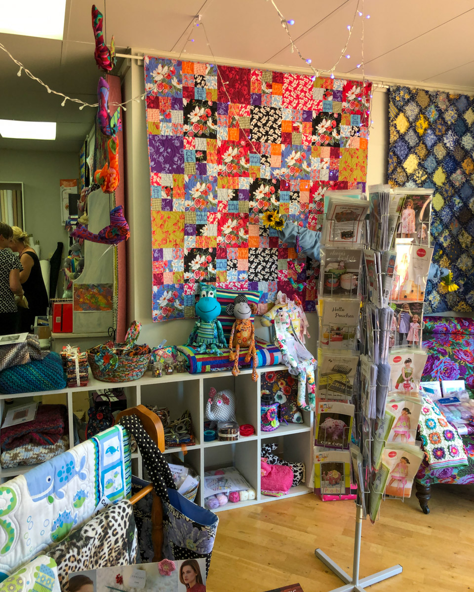 Rainbow afghan on display