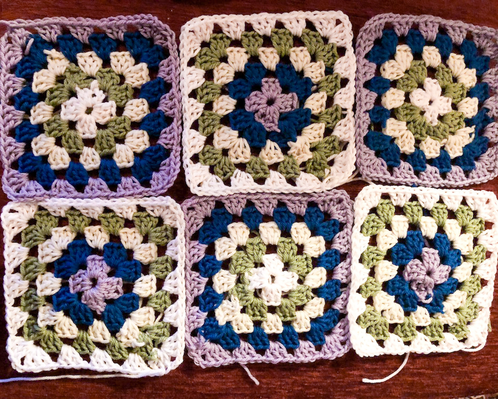 Granny squares in contrasting colours