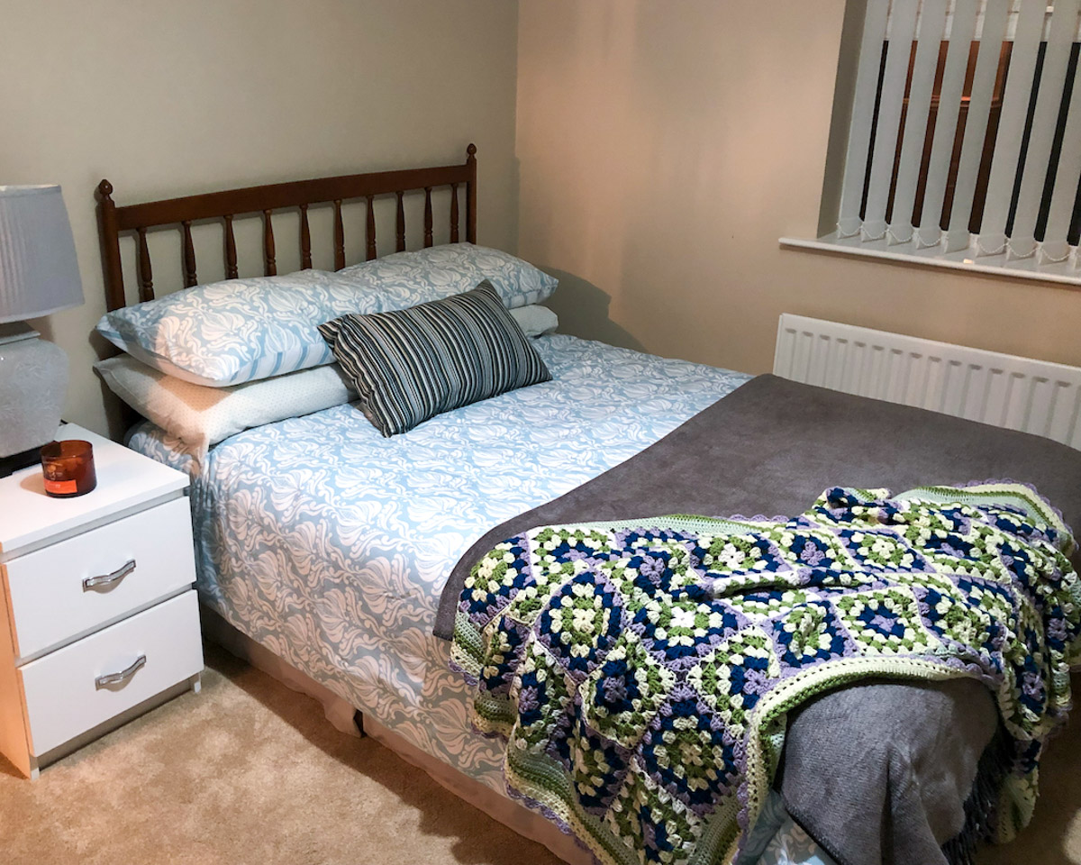 Finished granny square afghan in Debbie Bliss cashmerino